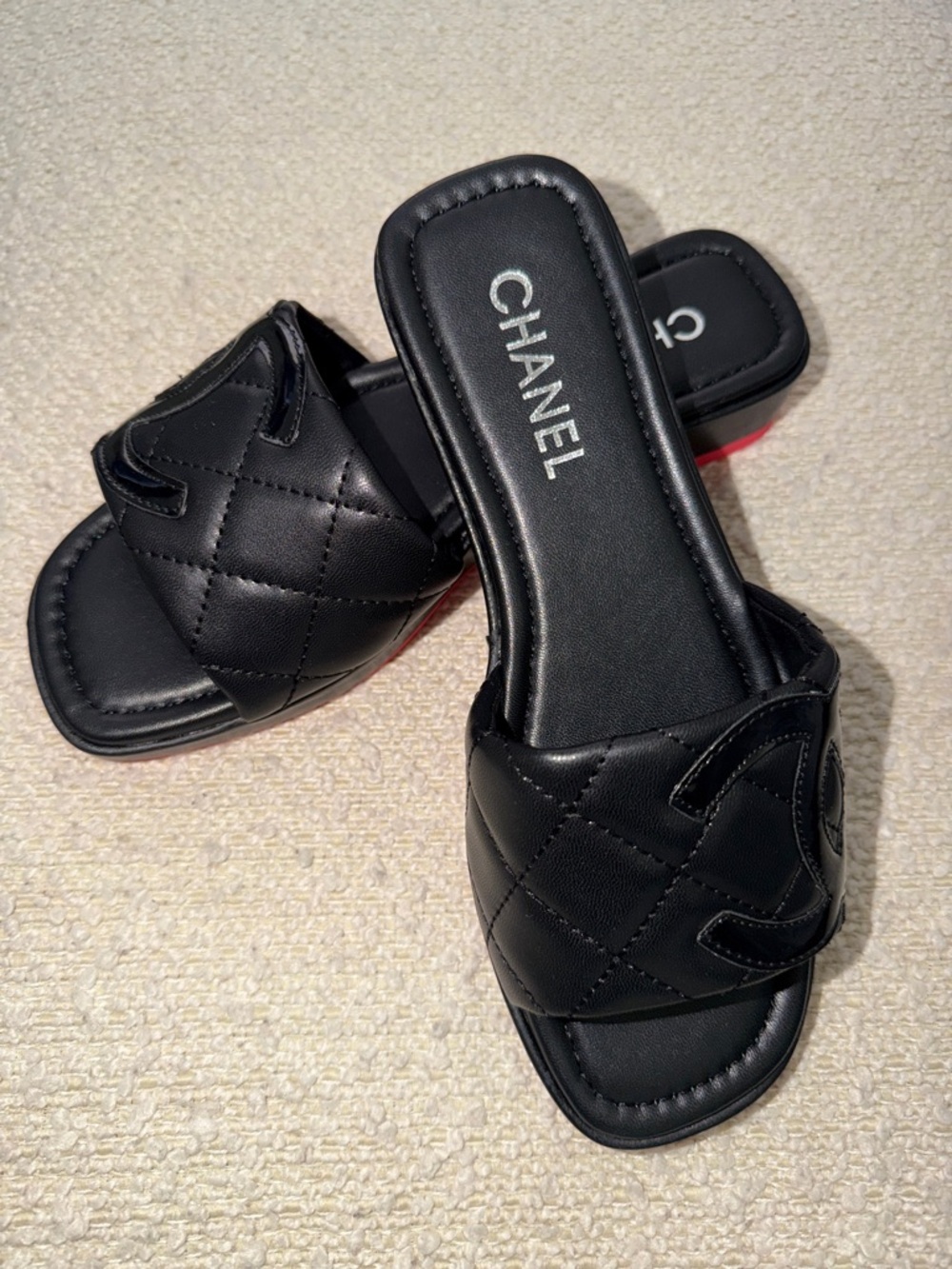CHANEL Black Quilted Slide Mules